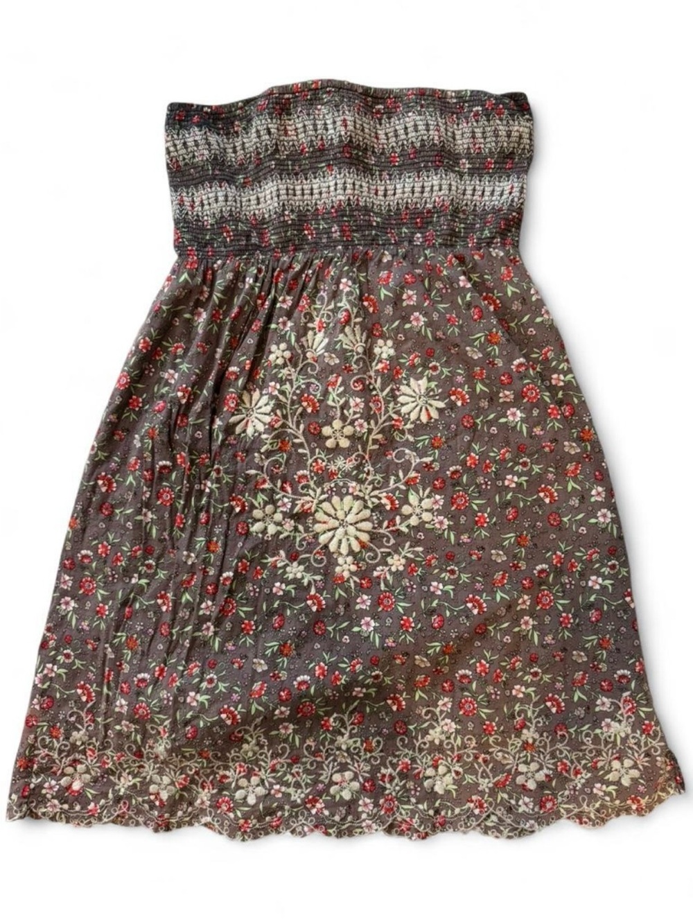 Flying Tomato Embroidered Floral Smocked Top with Red and Green Accents